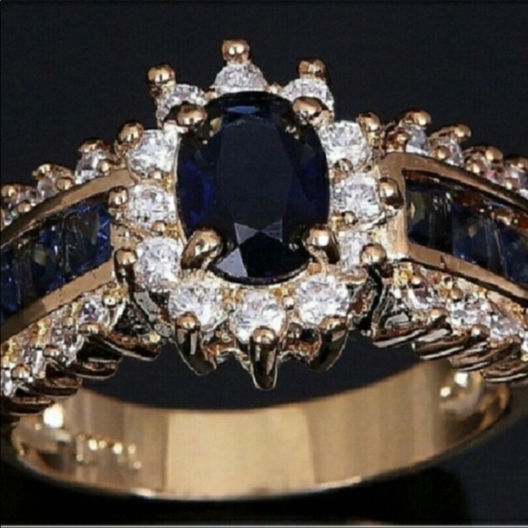 14K Gold 2ct Oval Sapphire Cubic Zirconia Ring Band Men’s & Women’s - Picture 2 of 6